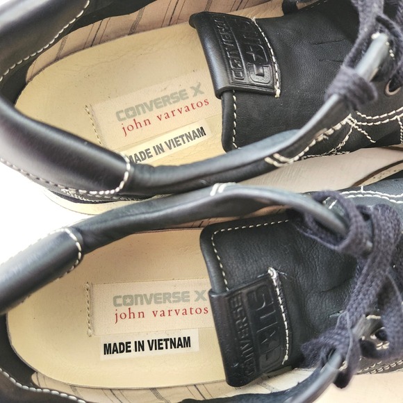 Converse x John Varvatos Black Leather Sneakers White Stitching Mens Size 10.5 - Picture 7 of 9